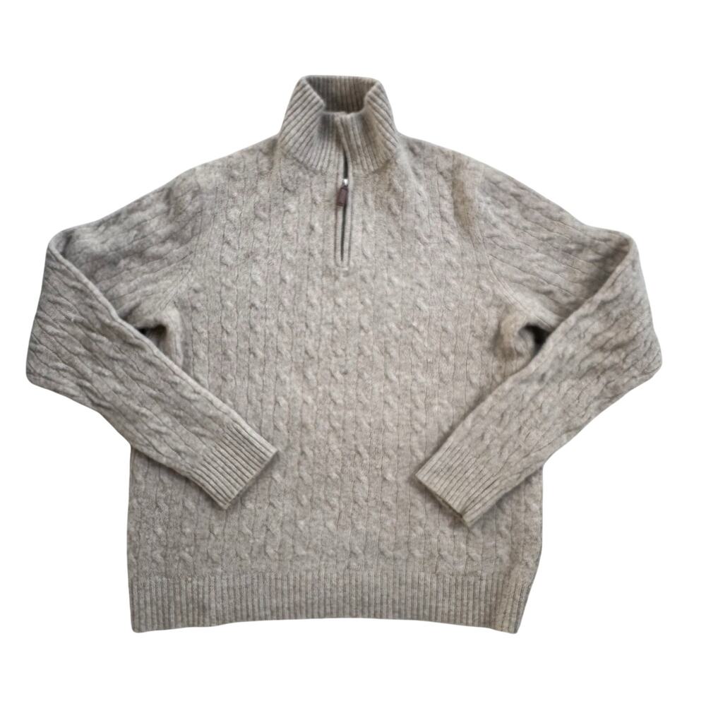 J Crew 100% Lambswool Quarter Zip Tan Sweater Size Large